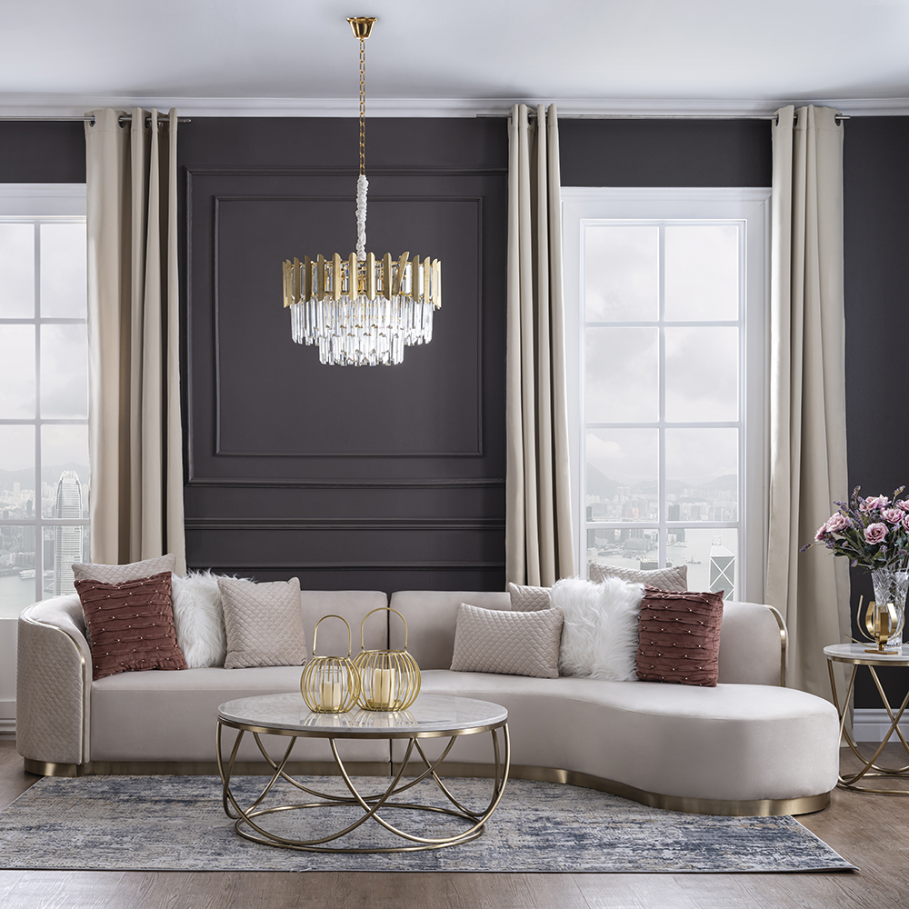 Nika Corner Sofa, Beige & Brushed Gold