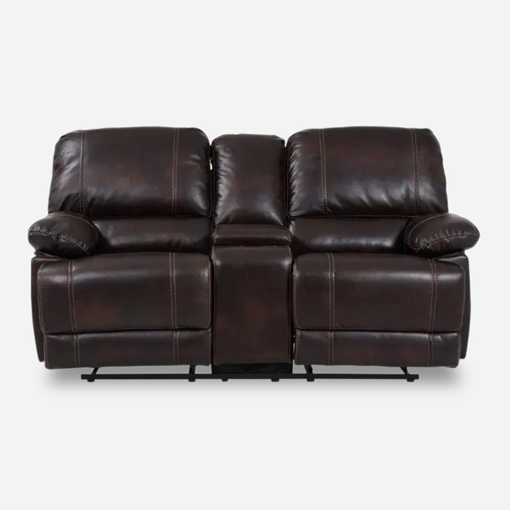 Glider Faux Leather Upholstered 2-seater Recliner Sofa - Brown