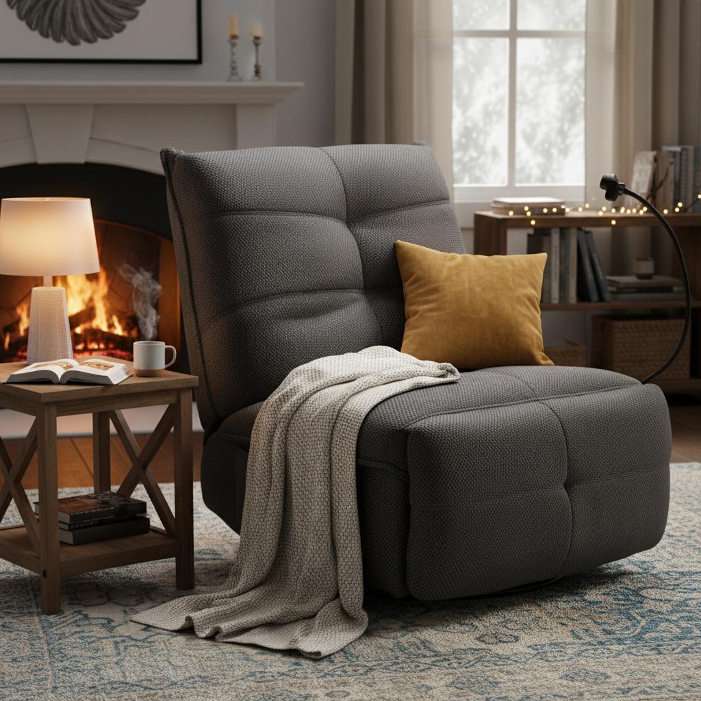 كرسي استرخاء دين مع حامل هاتف، رمادي غامق