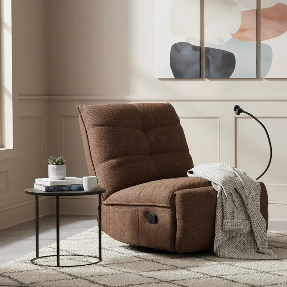 كرسي استرخاء دين مع حامل هاتف، بني غامق