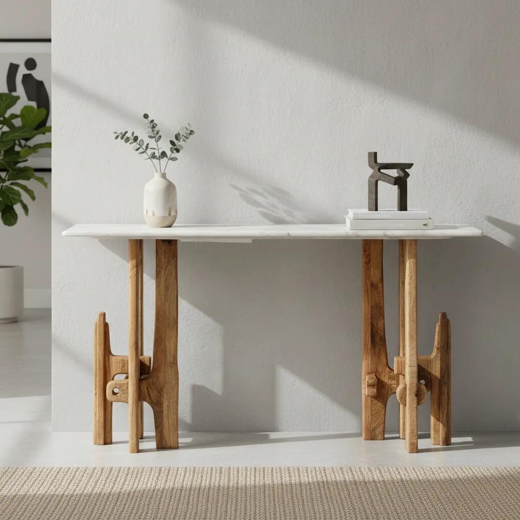 طاولة كونسول رافاييل بسطح رخامي، بني