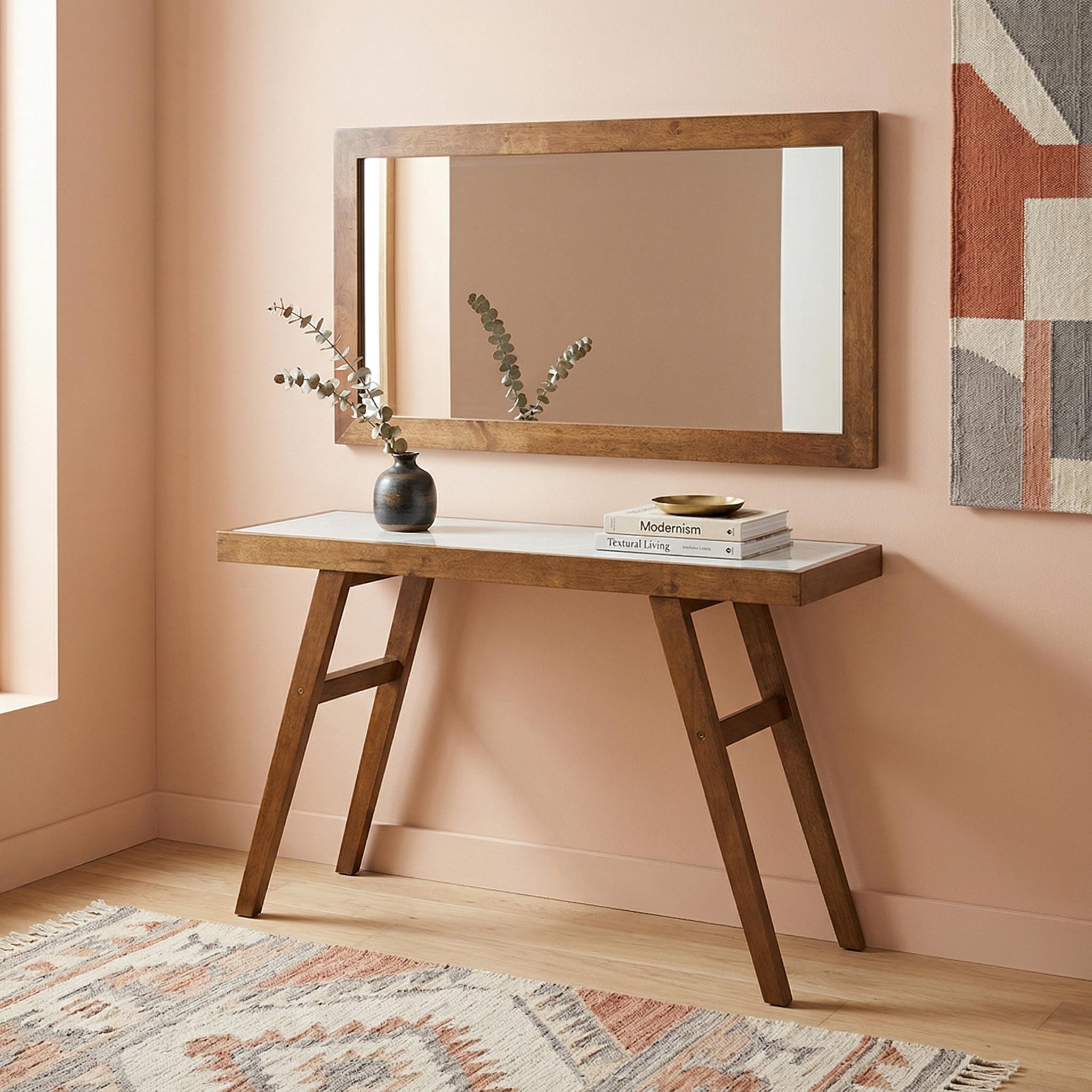 طاولة كونسول إزرا مع مرآة، بني