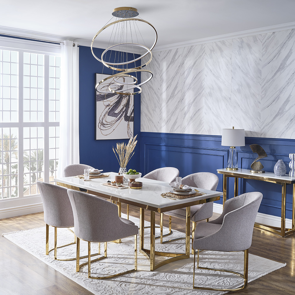 طاولة سفرة 6 مقاعد من نوتو، أبيض وذهبي - 200x95 سم