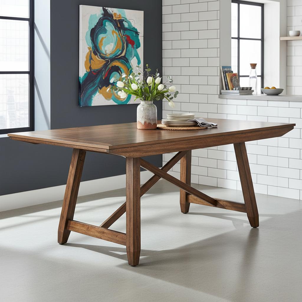 طاولة طعام ميدلي لستة أشخاص، لون بني بلوط