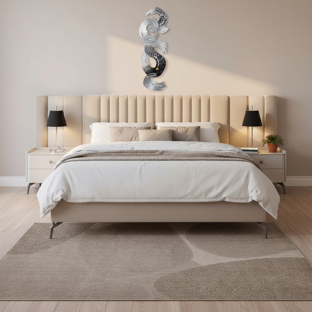 مجموعة سرير ومجموعة مناضد من بيرا، أبيض - 180X200 سم