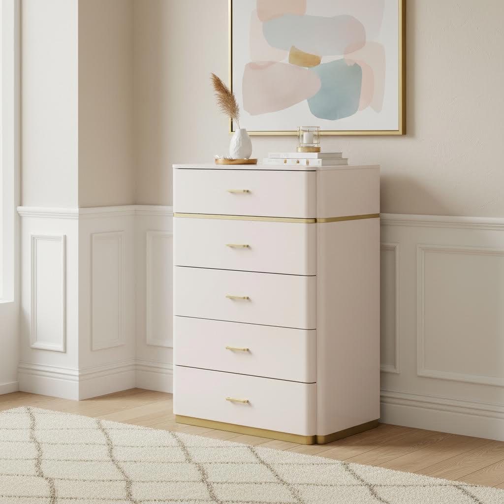 Lilia Chest of 5 drawer, Beige - 80x115cm