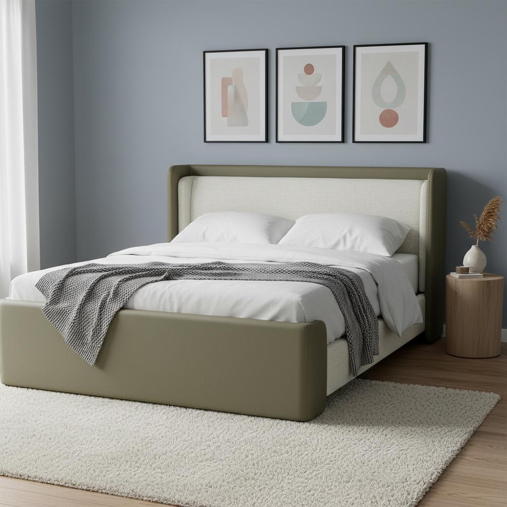 سرير يانسون حجم كينج مع لوح رأس مرتفع وإطار منحني، بيج - 180×200 سم