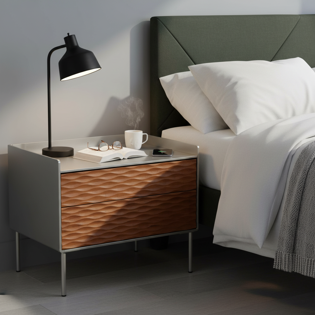 طاولة جانبية من يانسون ذات درجين بملمس، رمادي