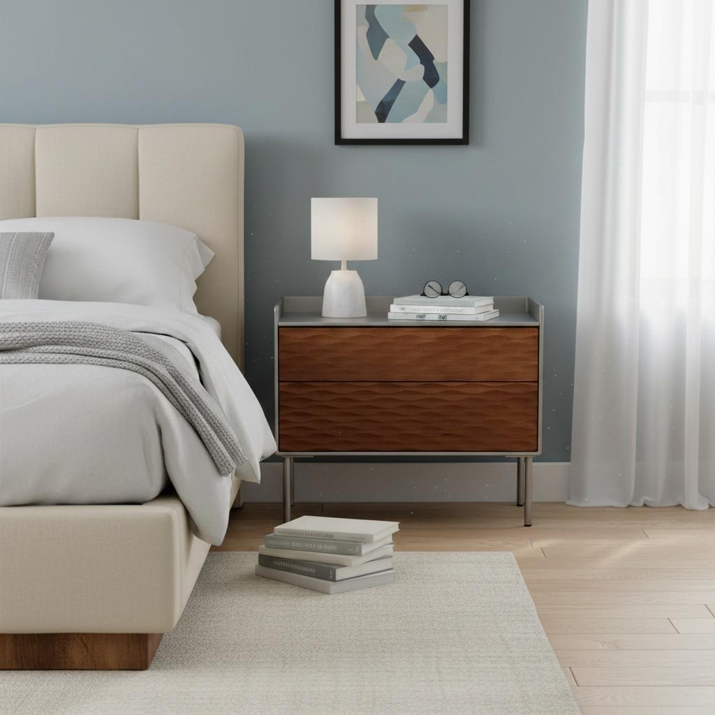 Yanson Textured 2-Drawer Nightstand, Grey