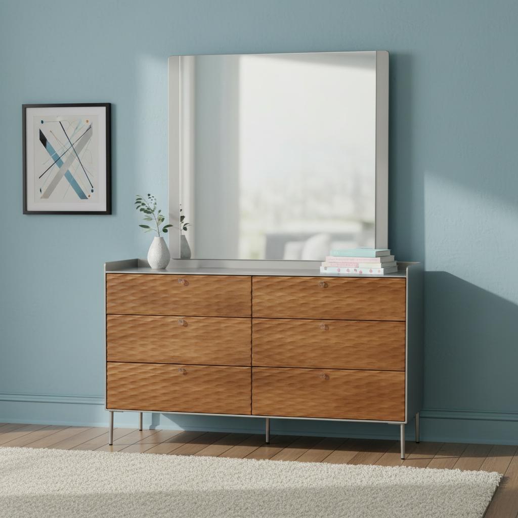 Yanson Designer Dresser With Mirror, Grey