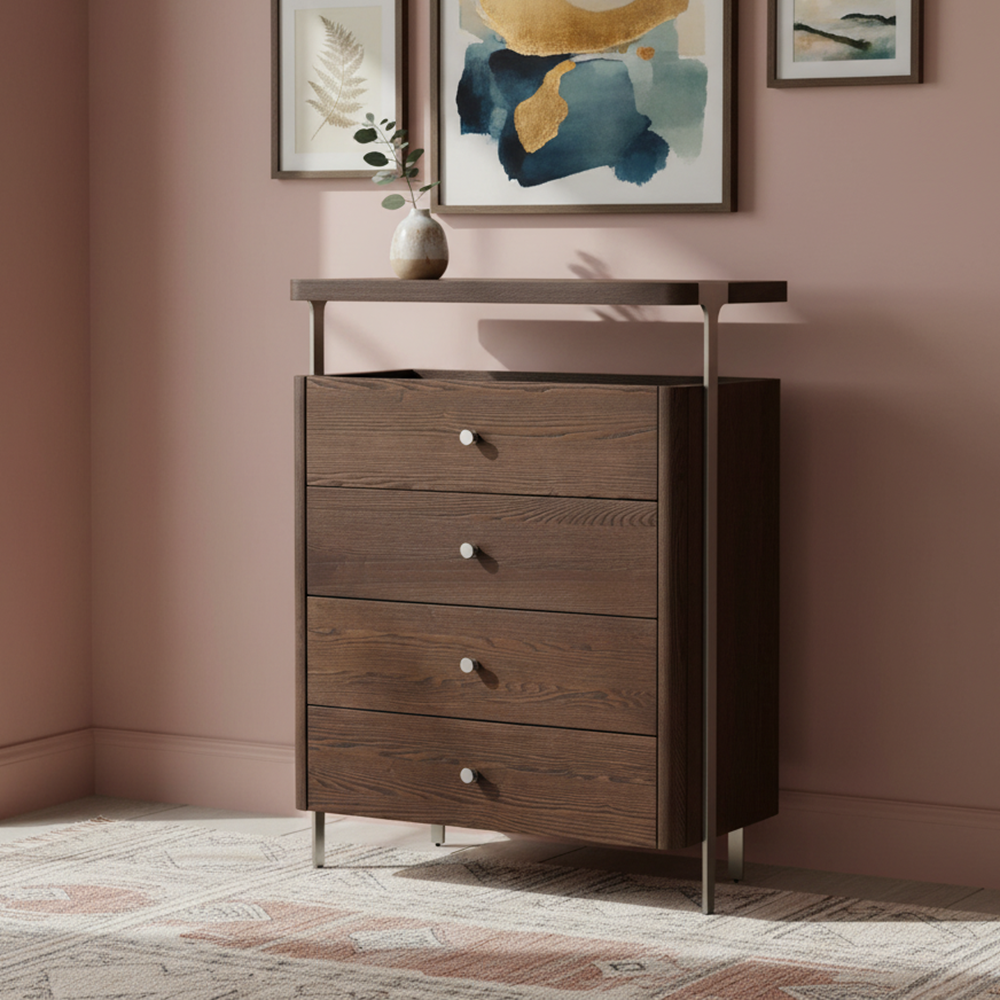 خزانة أدراج أودري ذات 4 أدراج، بني