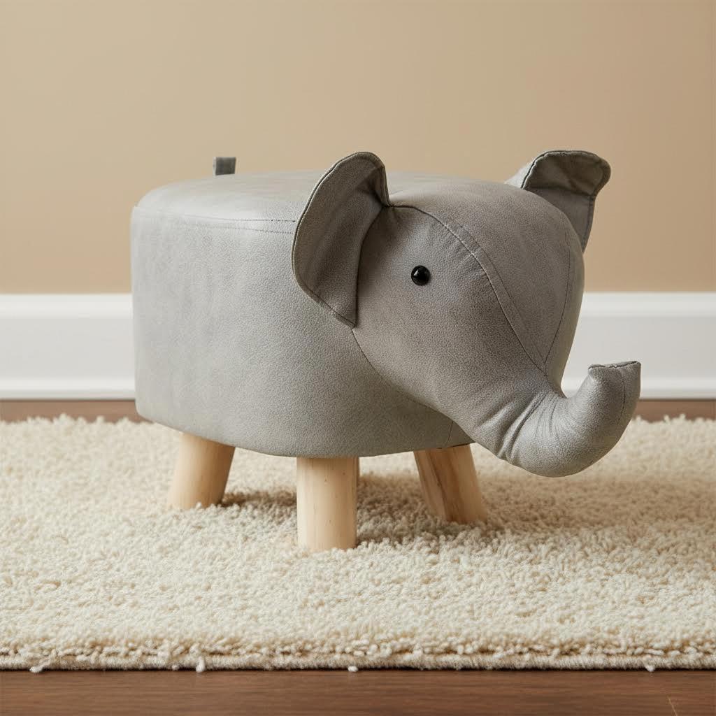 مقعد خشبي للأطفال على شكل فيل، رمادي