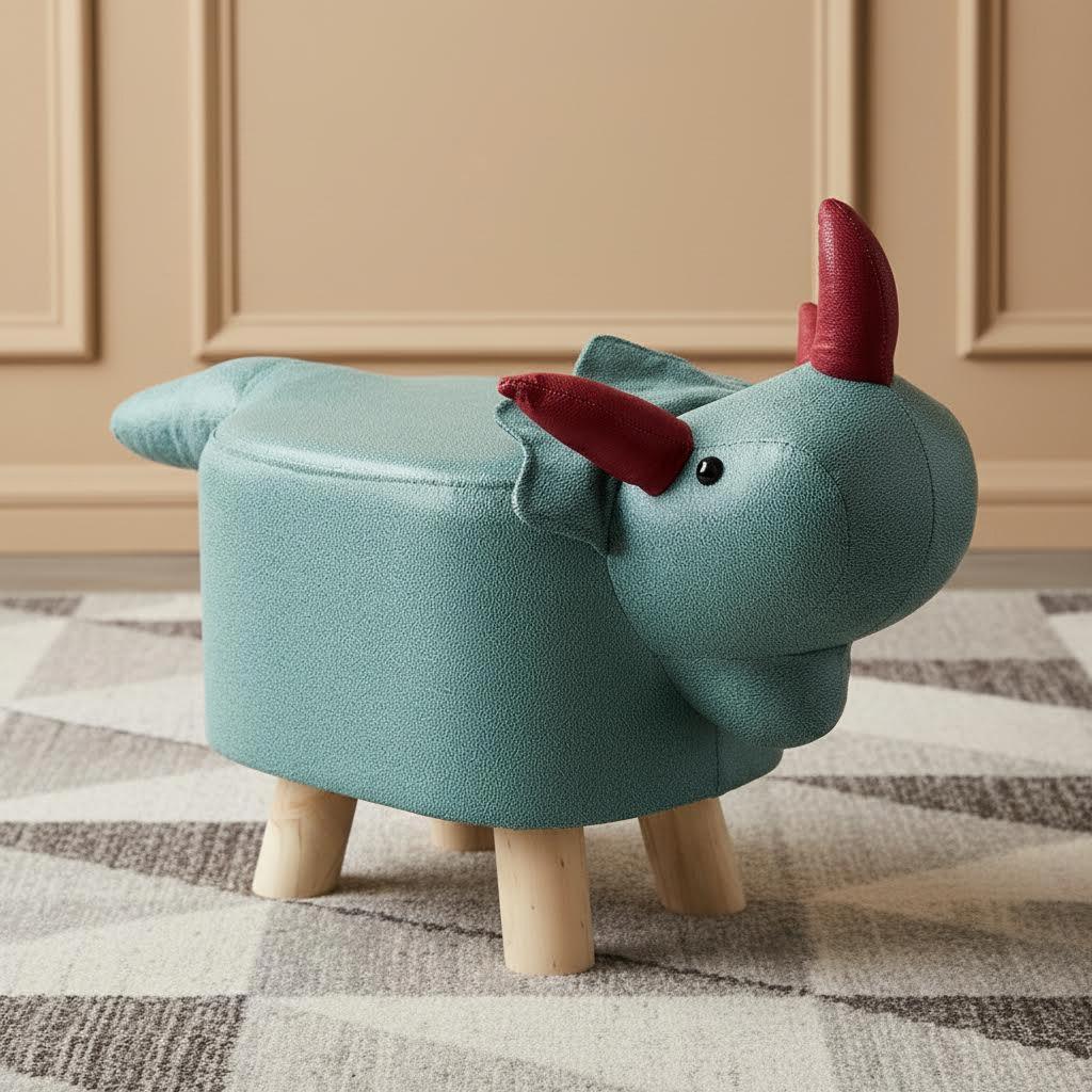 مقعد خشبي للأطفال على شكل وحيد القرن، أزرق