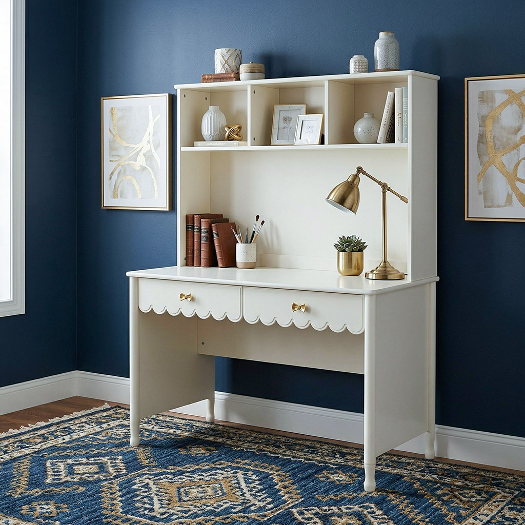 مكتب دراسة من فيذر، لون أبيض عاجي