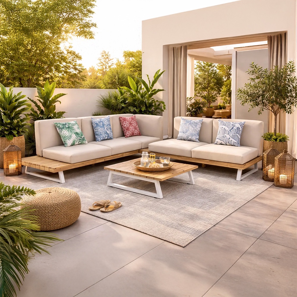 Russell 5-Seater Corner Sofa Set With Center Table, Beige