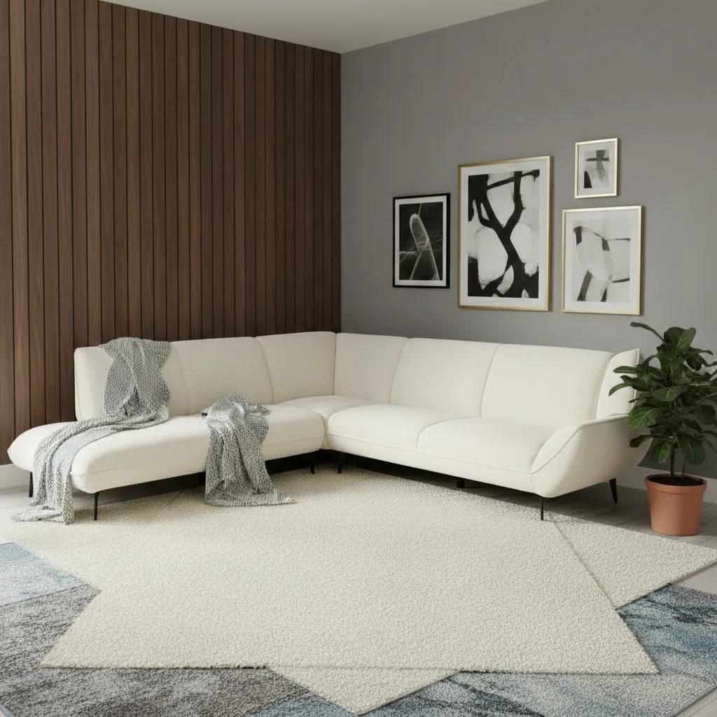 كنبة زاوية كليو لأربعة أشخاص ذراع مواجهة لليسار، عاجي