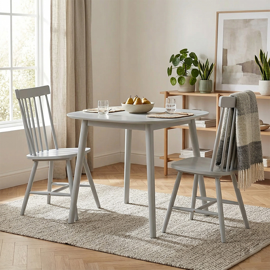 Fergus 3-Piece 2-Seater Dining Table Set, Light Grey - 75x75 cm