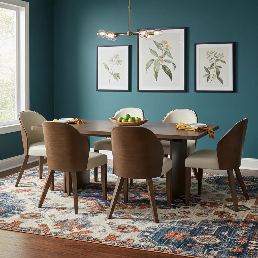 طاولة طعام جولي تتسع لستة أشخاص مع كراسي طعام، بيج وبني