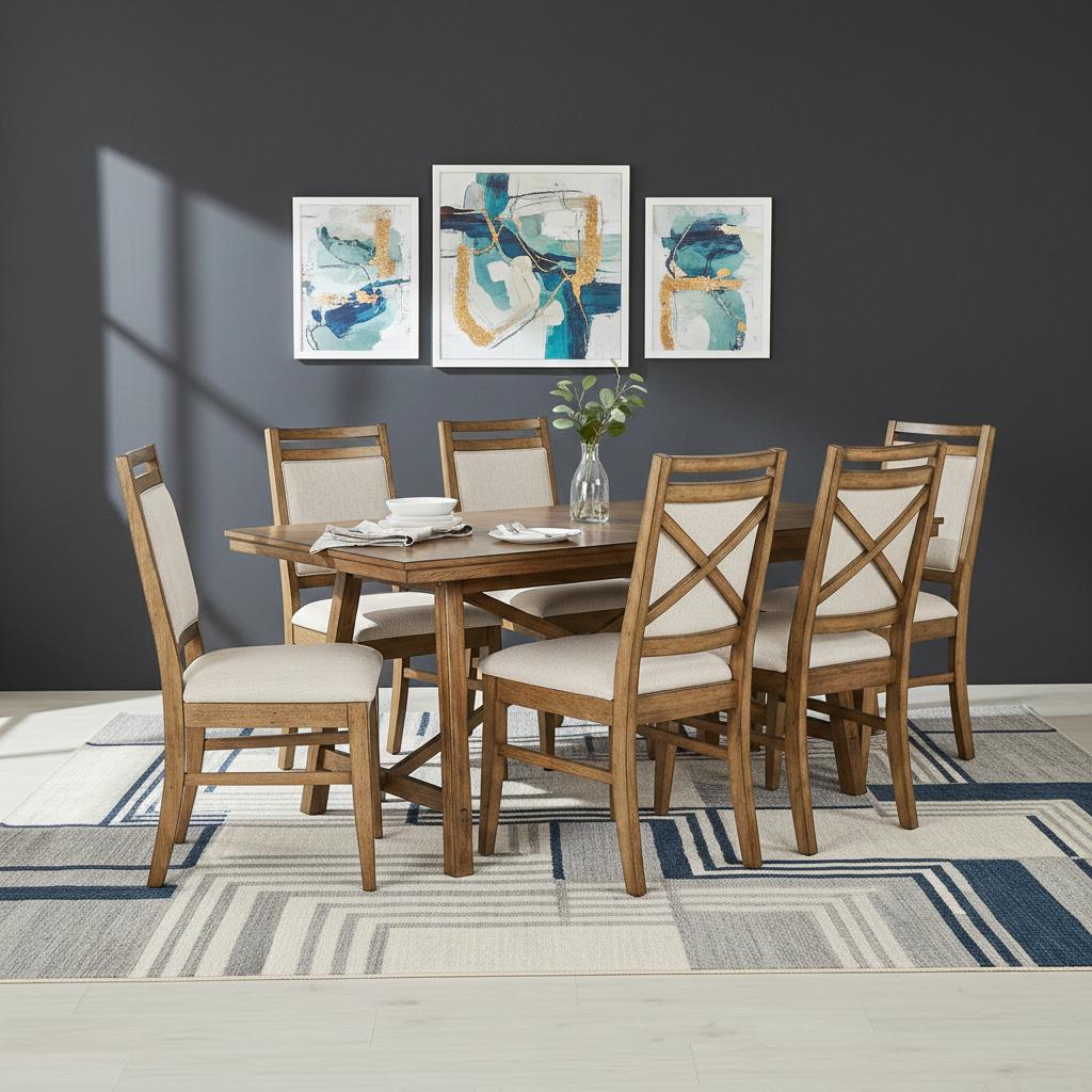 طاولة طعام ميدلي تتسع لستة أشخاص مع كراسي طعام، لون خشب البلوط