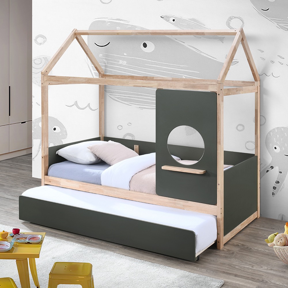 سرير كوخ بحجم فردي من لانس، أخضر وطبيعي - 90×190 سم