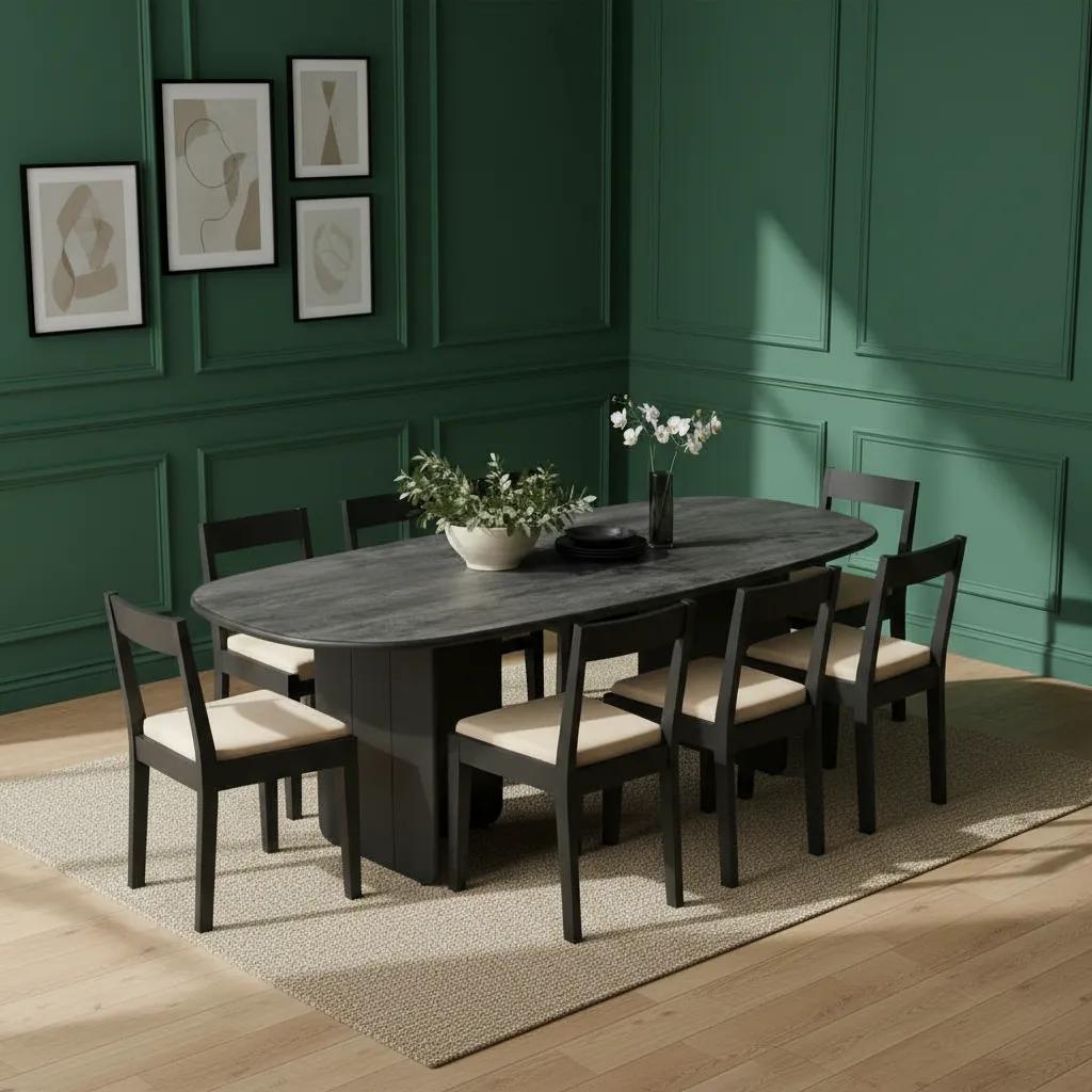 طاولة طعام ريش مع كراسي طعام، أسود