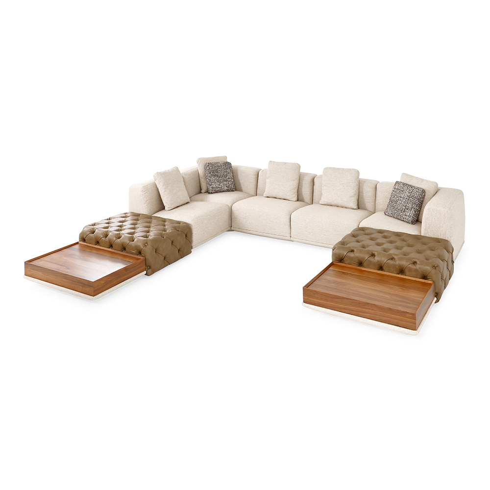 أريكة زاوية بـ5 مقاعد من سالتو مع طاولتي 2 قهوة، بيج